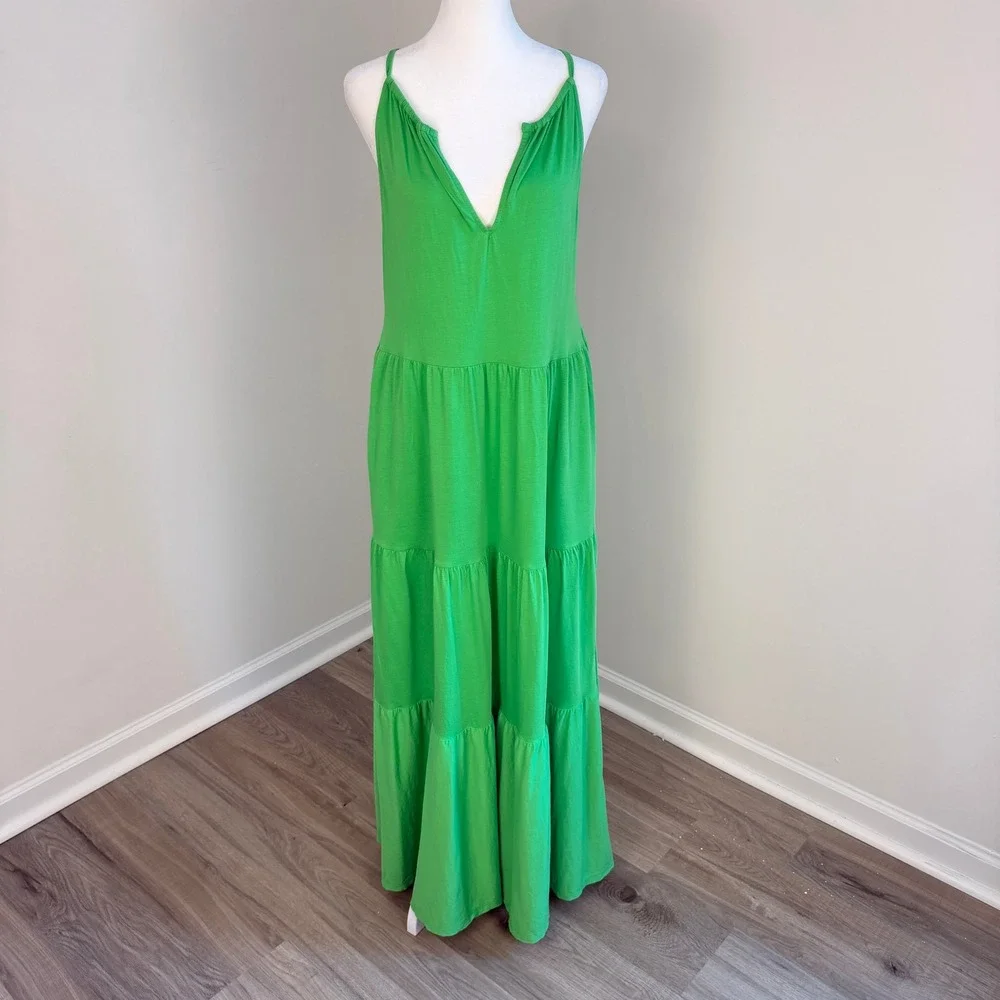 Lilly Pulitzer‎ Maribella Halter Maxi Dress Women Medium Gecko Green Tiered Boho